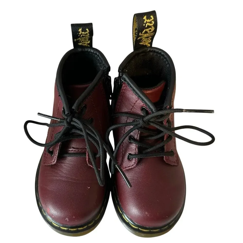 Doc Martens Toddler 1460 Softy T Leather Ankle Side Zip Boots Size 6 Cherry Red